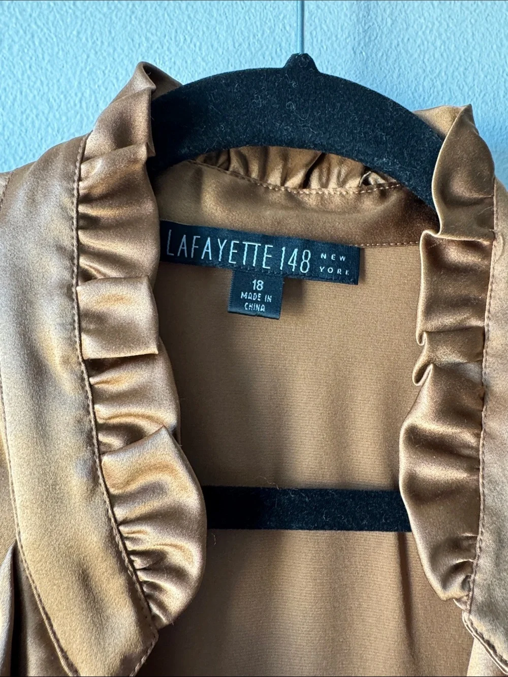 Lafayette 148 New York Ruffled Satin Blouse - Copper Brown - Picture 2 of 5